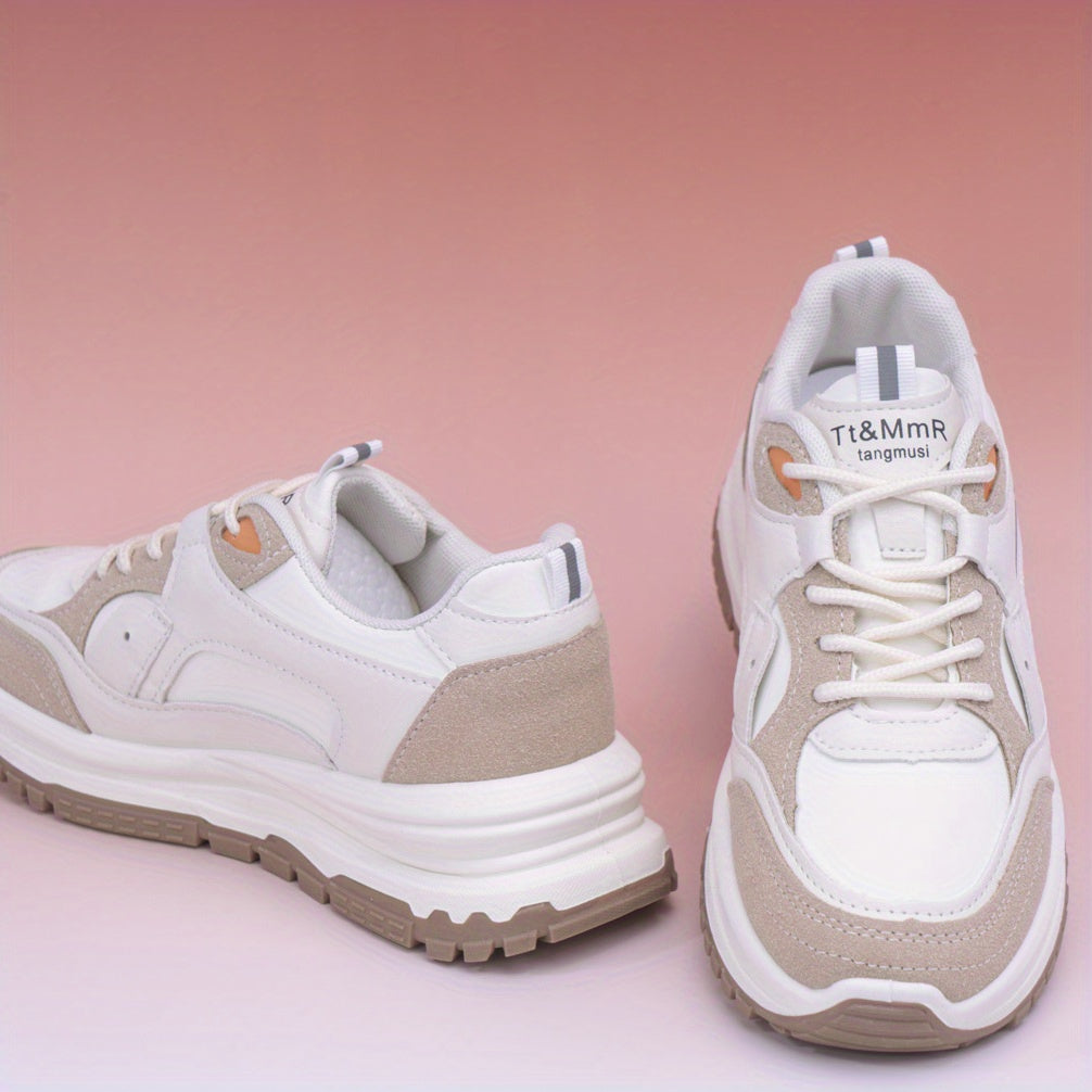 Colorblock Platform Sneakers Lace Up Outdoor Shoes Comfortable & Anti skid