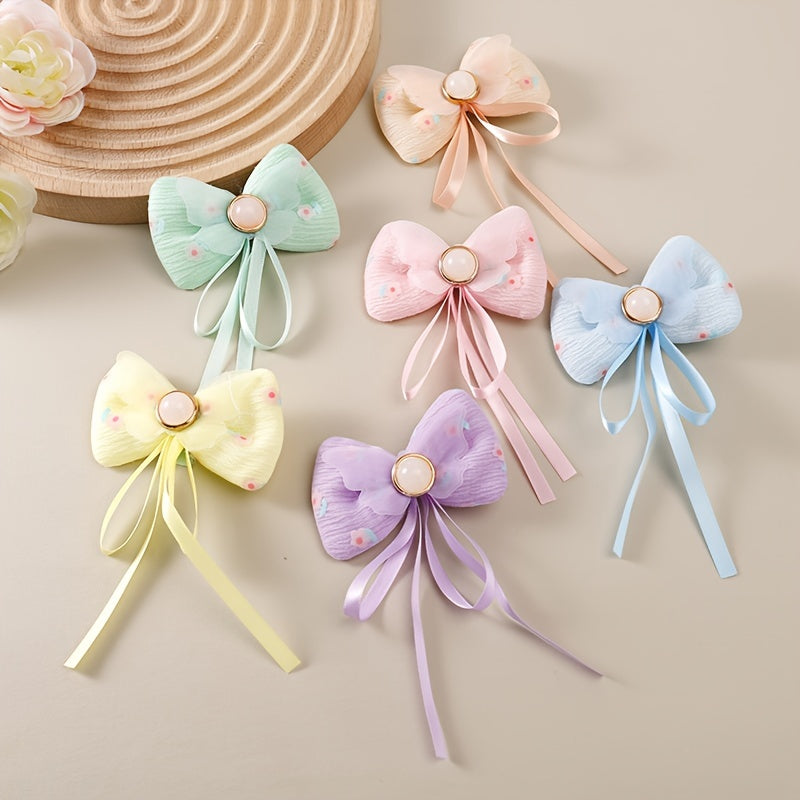 6pcs Bow Streamer Hairpin Princess Hair Clips for Baby Girls