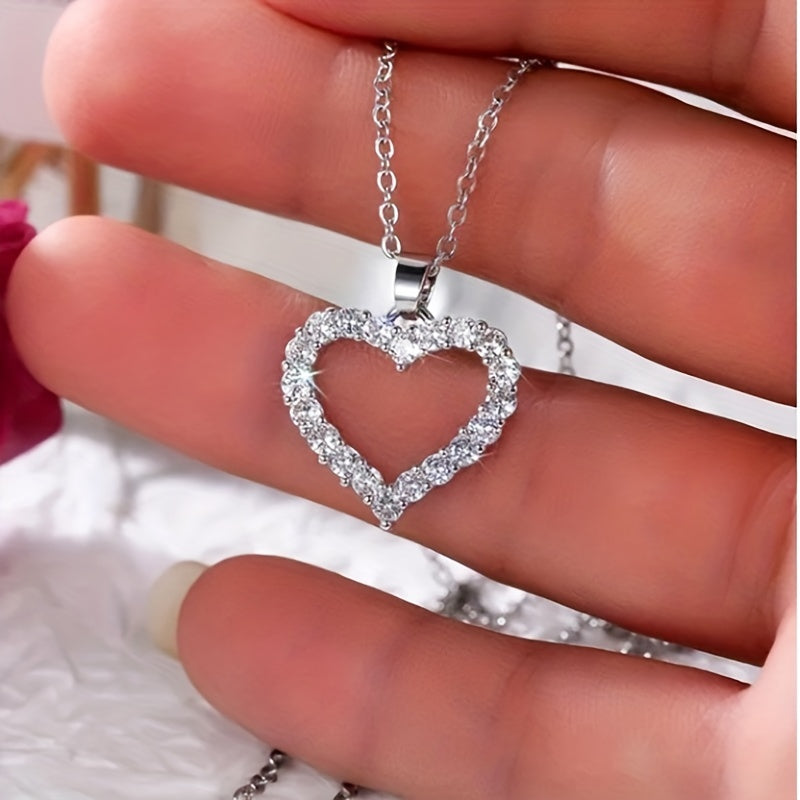 Silver Love Pendant Necklace with Faux Diamond