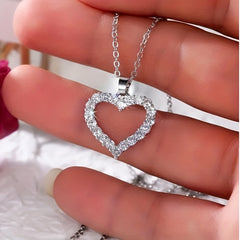 Silver Love Pendant Necklace with Faux Diamond