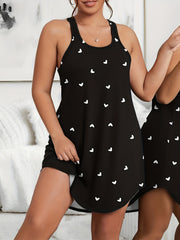  Heart Print Racer Back Tank Sleep Dress