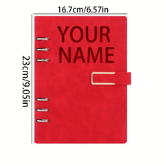 Personalized A5 Soft Cover Notebook, Metal Rings, Light Red