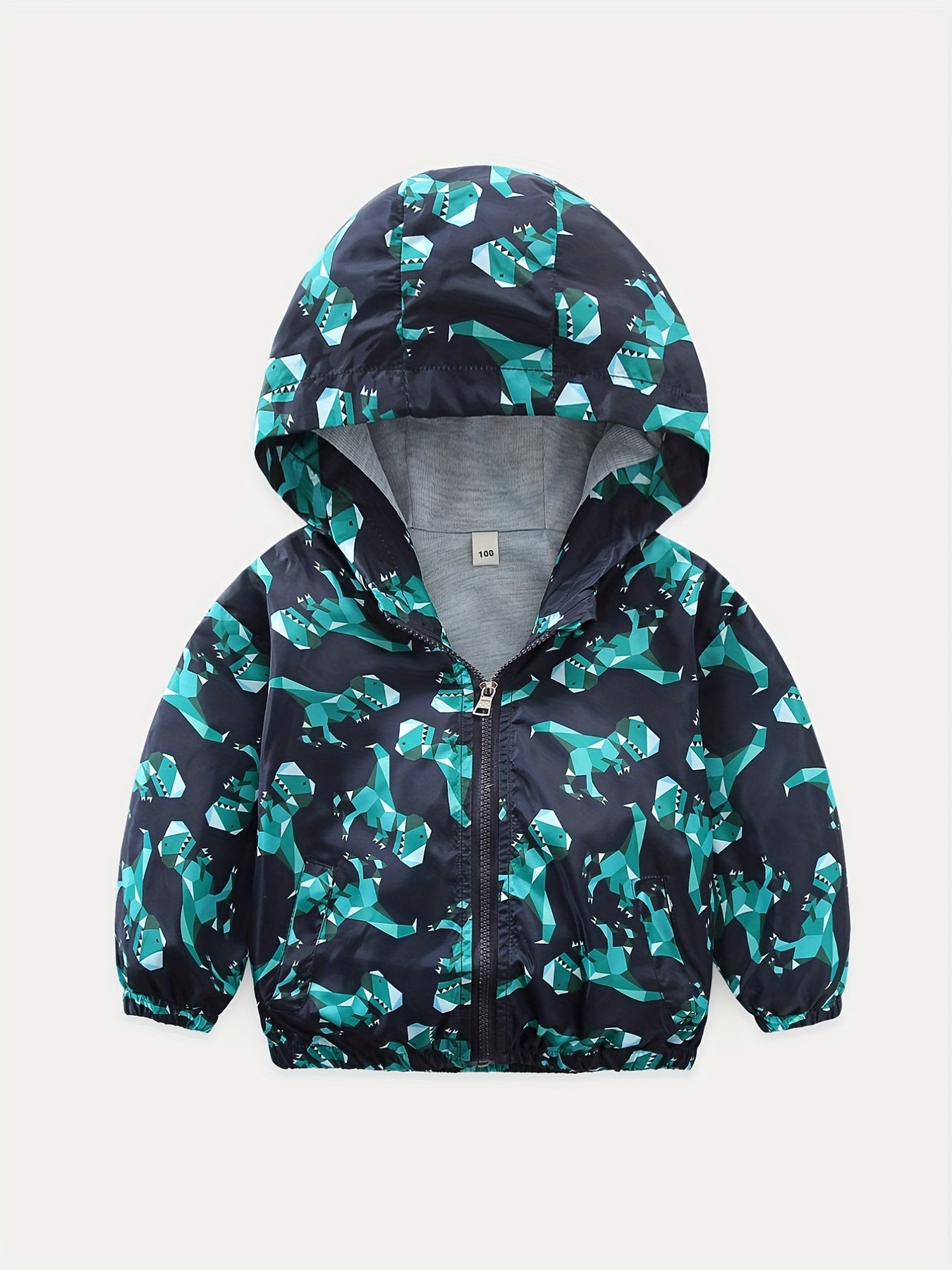 Toddler Boys Dinosaur Print Hooded Windbreaker Jacket