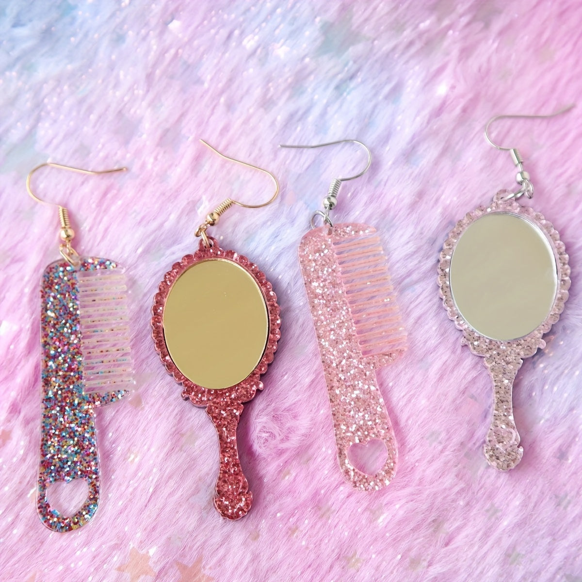 Y2K Acrylic Mirror Comb Earrings Cute Female Gift