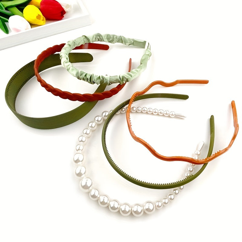 6pcs Wide Brim Head Hoop Set with Faux Pearl Decor Hair Band