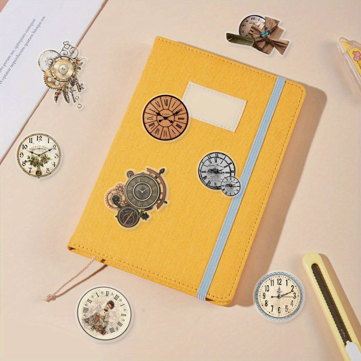 40 Retro Clock Stickers Washi Scrapbooking Decals Mixed Col