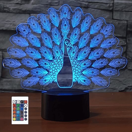 3D Peacock Night Light 16 Colors Changing Remote Control