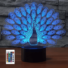 3D Peacock Night Light 16 Colors Changing Remote Control