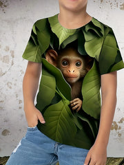 3D Monkey Graphic Short Sleeve T-Shirt for Kids - Summer Sports Clothes