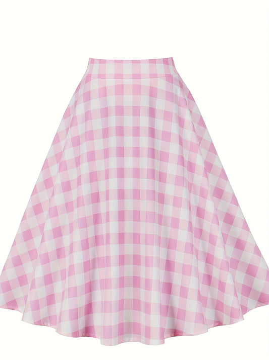  Plaid Print A Line Swing Skirt For Summer