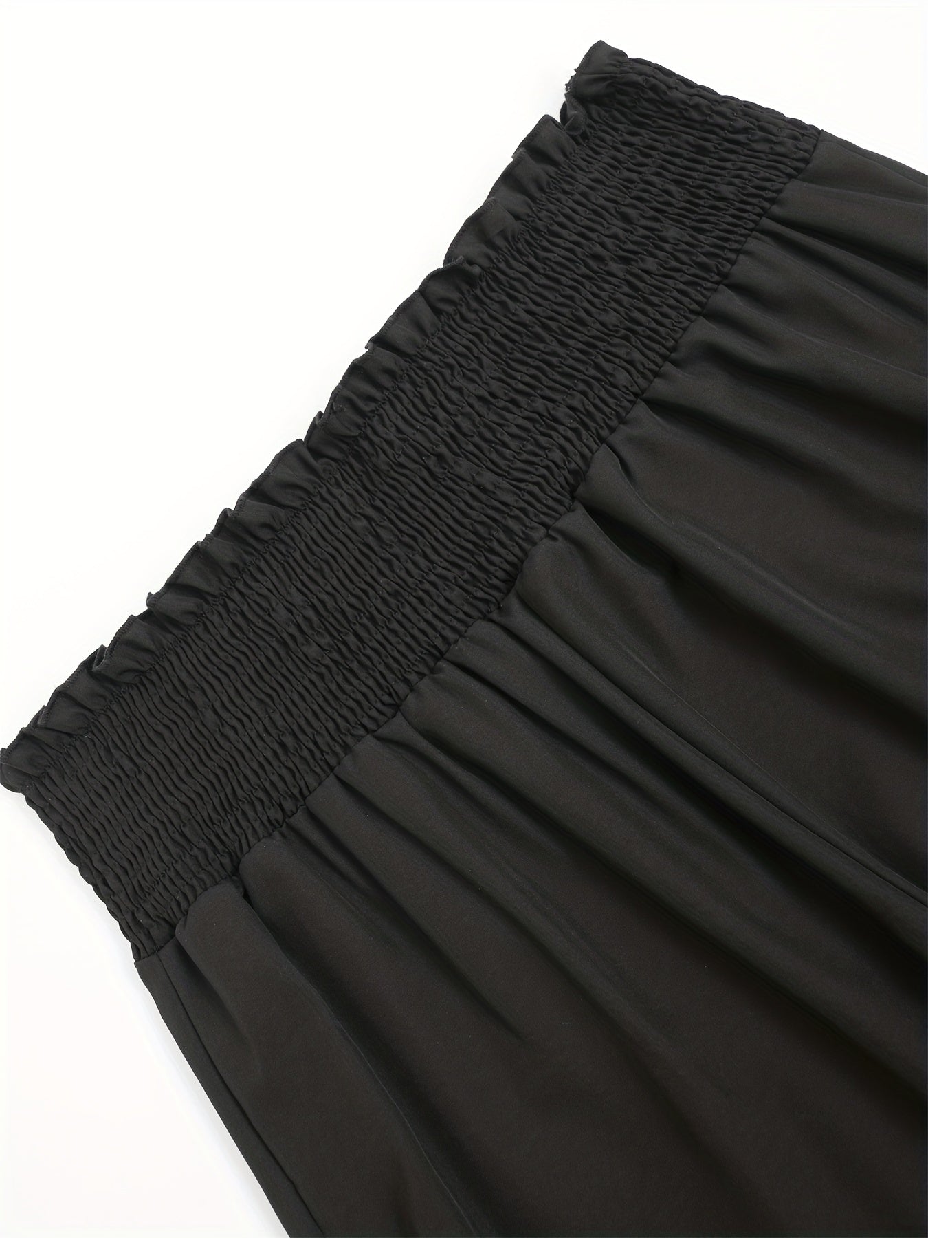  Solid Ruffle Trim Wide Leg Trousers