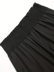  Solid Ruffle Trim Wide Leg Trousers
