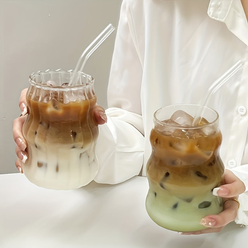 2pcs Glass Cups With Straws for Home and Office