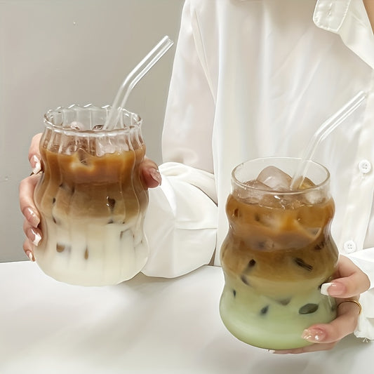 2pcs Glass Cups With Straws for Home and Office