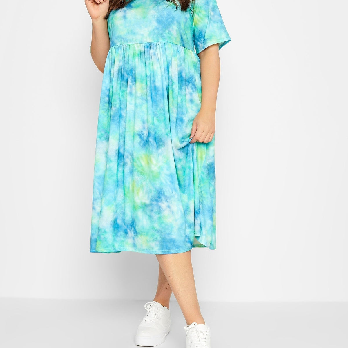  Tie Dye Short Sleeve Midi Dress