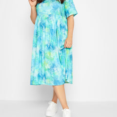  Tie Dye Short Sleeve Midi Dress