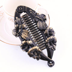 Vintage Resin Banana Clip with Flower Butterfly Pattern