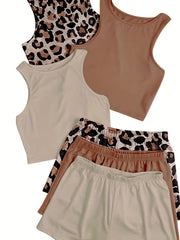 Sleeveless Crew Neck Pajama Set & Loose Shorts for Women