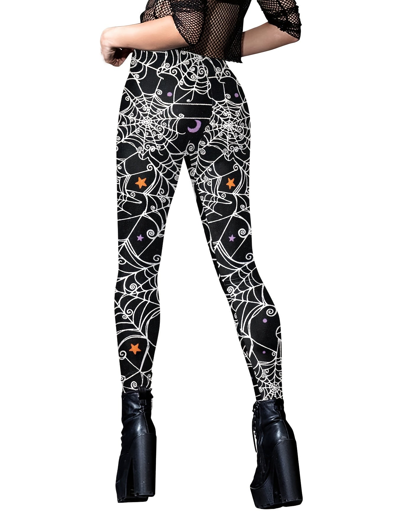 Halloween Cobweb Print Leggings High Waist Skinny Leggings