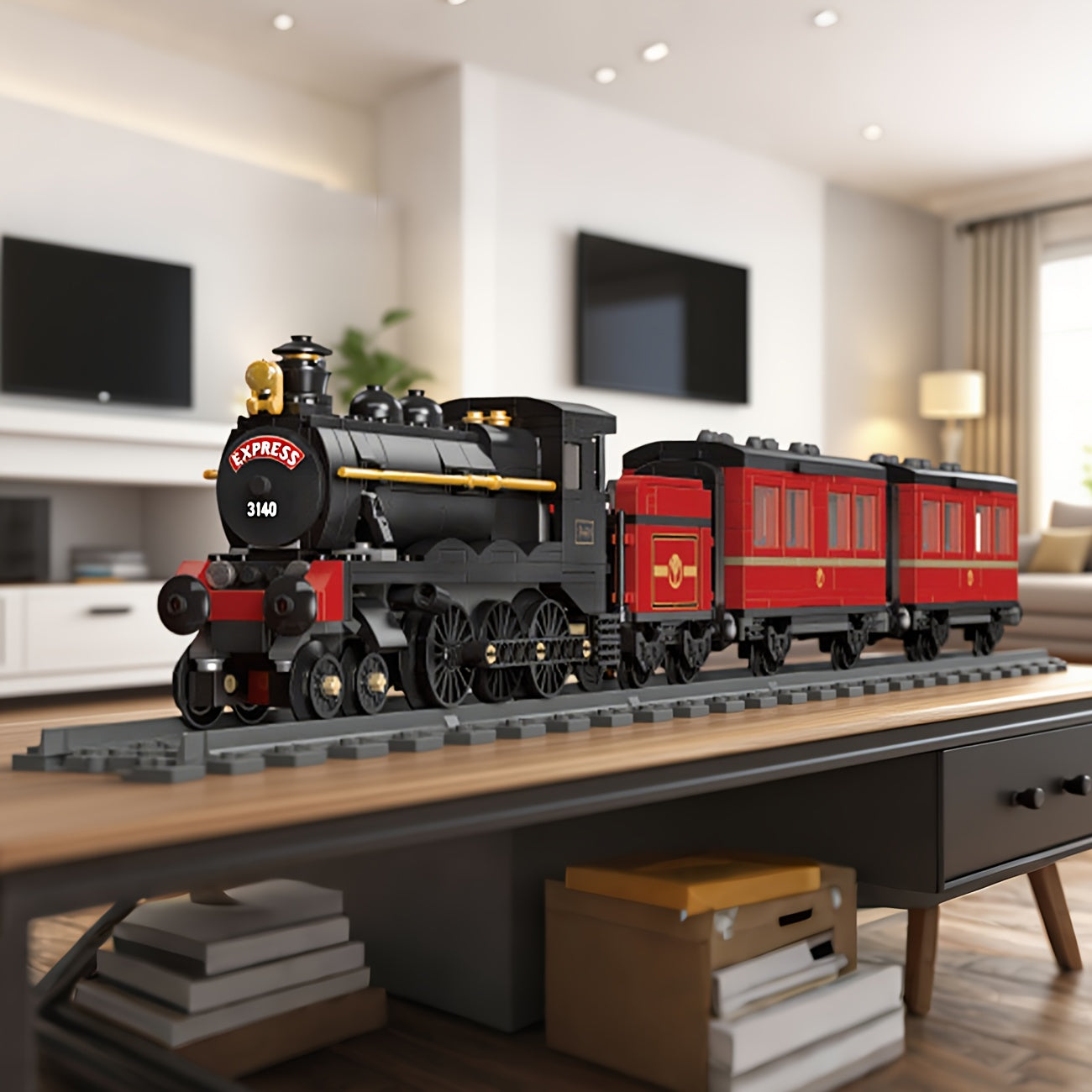 1106pcs Steam Train Building Blocks Model & Red Carriage Set