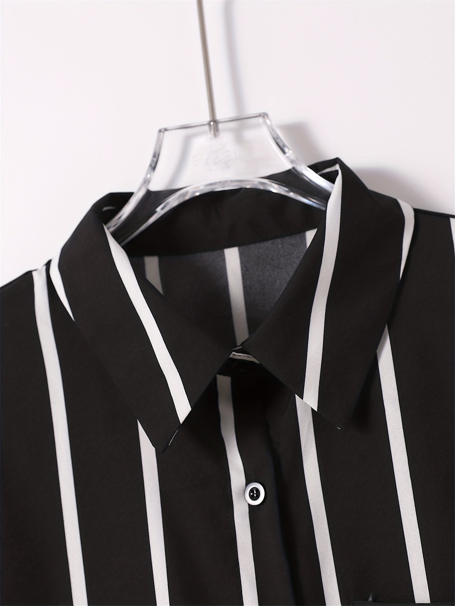  Stripe Print Button Up Long Sleeve Polo Neck Mini Shirt Dress