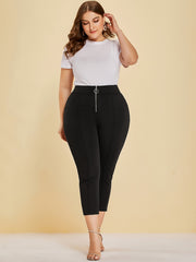 Women's Plus High Rise Zipper Stretch Slim Fit Pants
