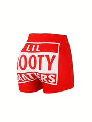 Plus Size Sexy Shorts Women's Plus Letter Print Elastic High Rise Shorts