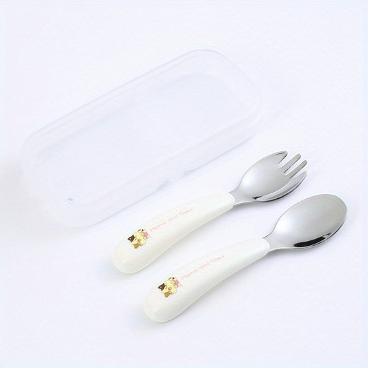 304 Stainless Steel Kids Portable Cutlery Fork Spoon Cartoon Baby Training