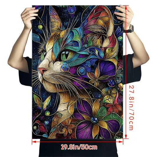 1000pcs Large Puzzle Floral Cat Purple Green Orange Pink Yellow Challenging