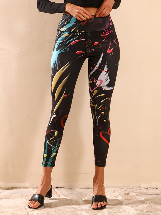 Graffiti Print Yoga Workout Pants Stretch Leggings Women Activewear