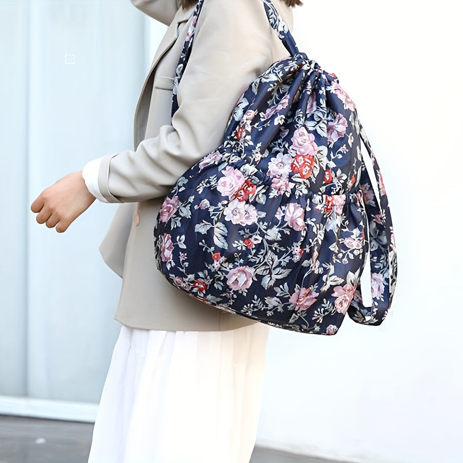 Floral Pattern Drawstring Backpack Lightweight Sports Fitness Backpack