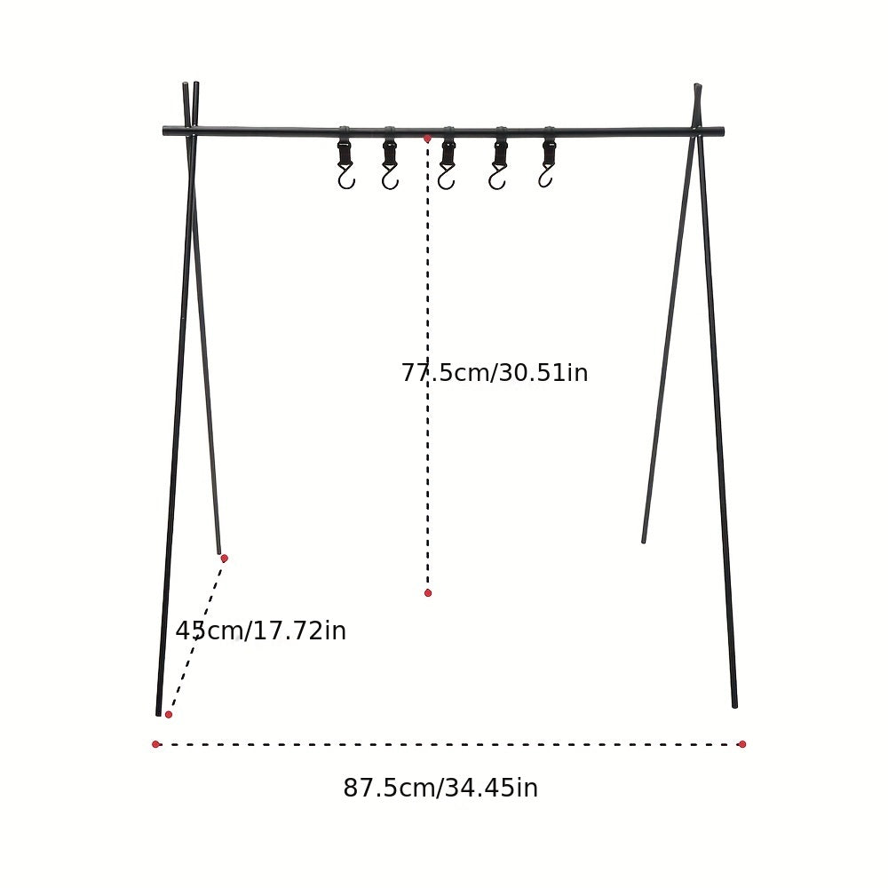 Portable Tripod Camping Hanging Rack with Hook Cookware and Clothes Drying Shelf