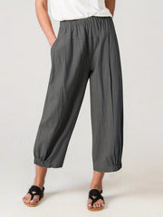  Solid High Rise Elastic Pleated Harem Pants