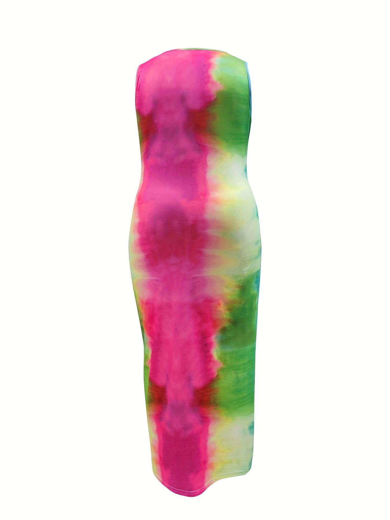  Tie Dye Print Knot Tie Front Maxi Tank Dress