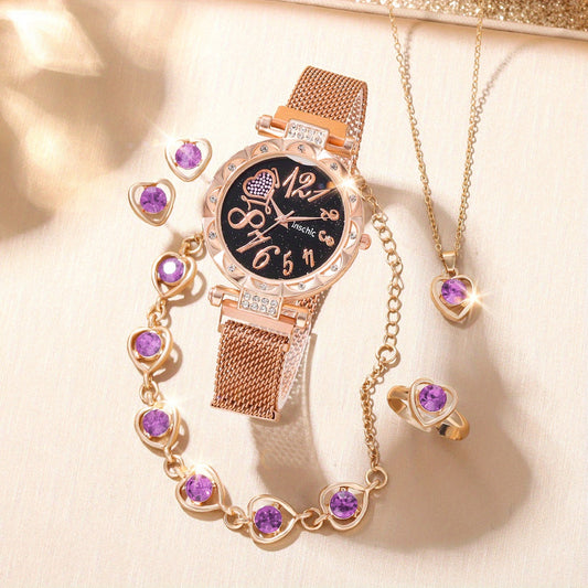 Kids Quartz Watch & Jewelry Set - Sparkling Rhinestones