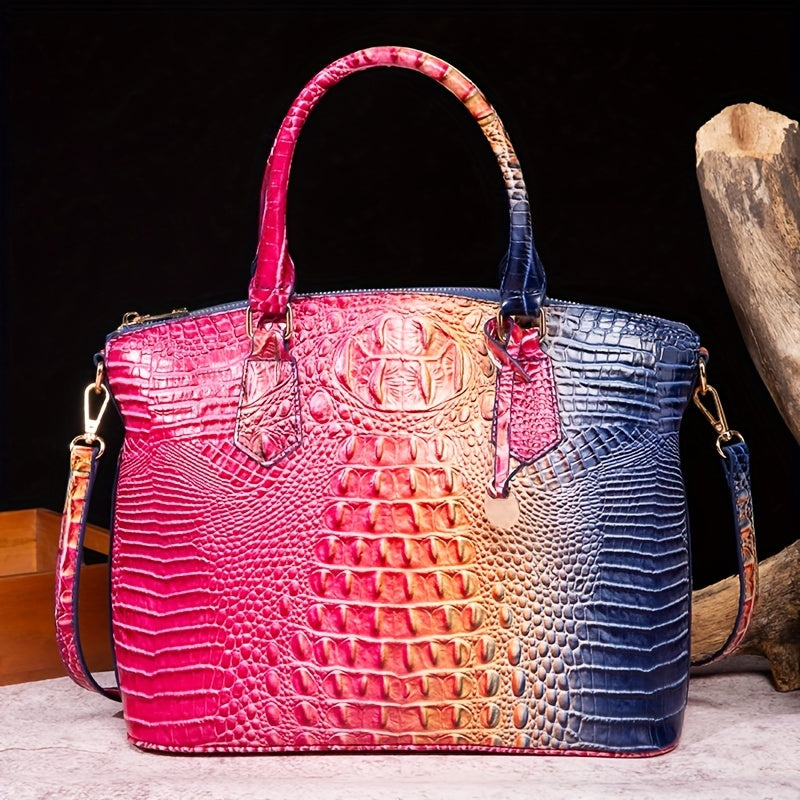 Ombre Croc Embossed Crossbody Bag Classic Style Leather Satchel