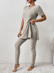 Ribbed Two piece Set Crew Neck Tops & Slim Pants Outfits