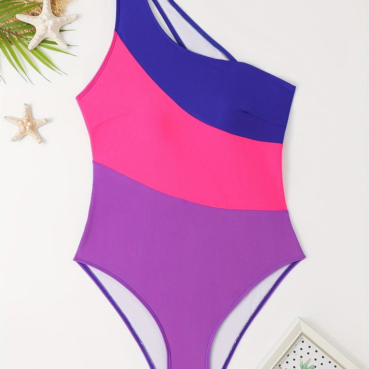Women's Plus Colorblock One Shoulder One Piece Swimsuit