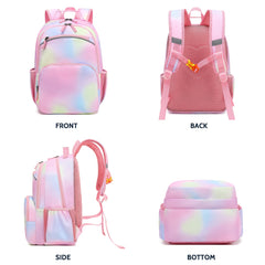 Kids Rainbow Pink School Backpack with Chest Strap and Whistle