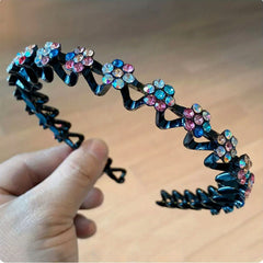 Glitter Rhinestone Flower Headband for Women Girls