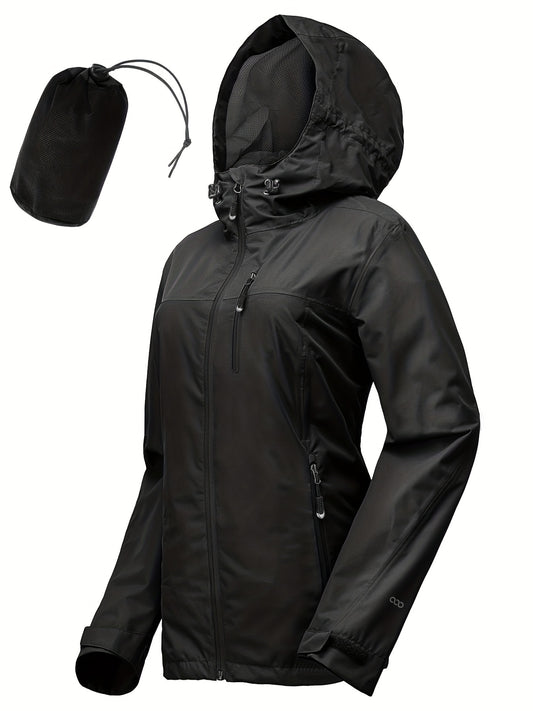 Women's Packable Rain Jacket Lightweight Waterproof Hood Ideal For Cycling