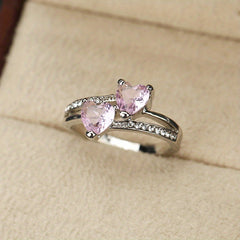 Double Heart Zircon Wedding Party Ring