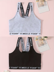 2pcs Letter Print Sports Bra Elastic Strap Underwear for Teens