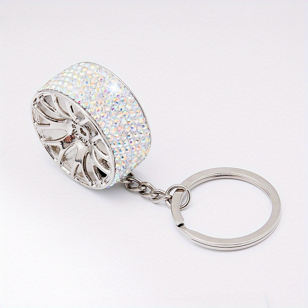Car Wheel Rhinestone Keychain Key Ring Pendant Car Ornament