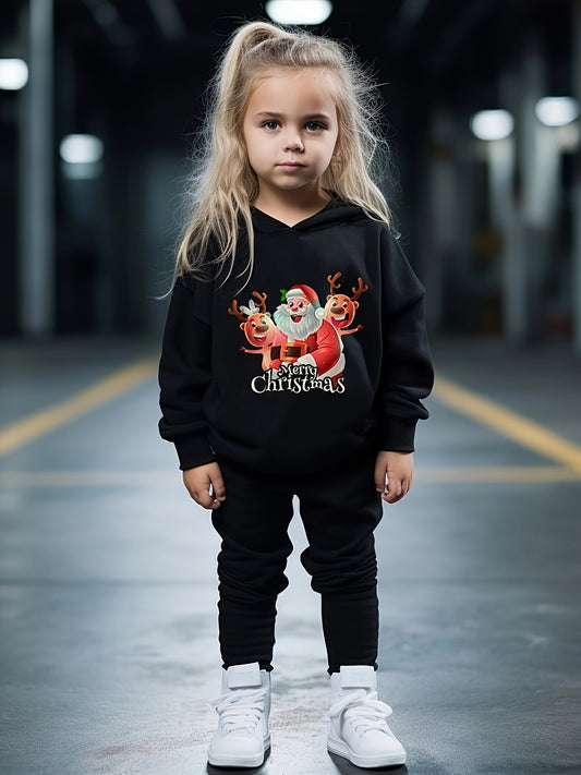 Girls 2pc Santa Claus Hooded Sweatshirt & Sweatpants Set