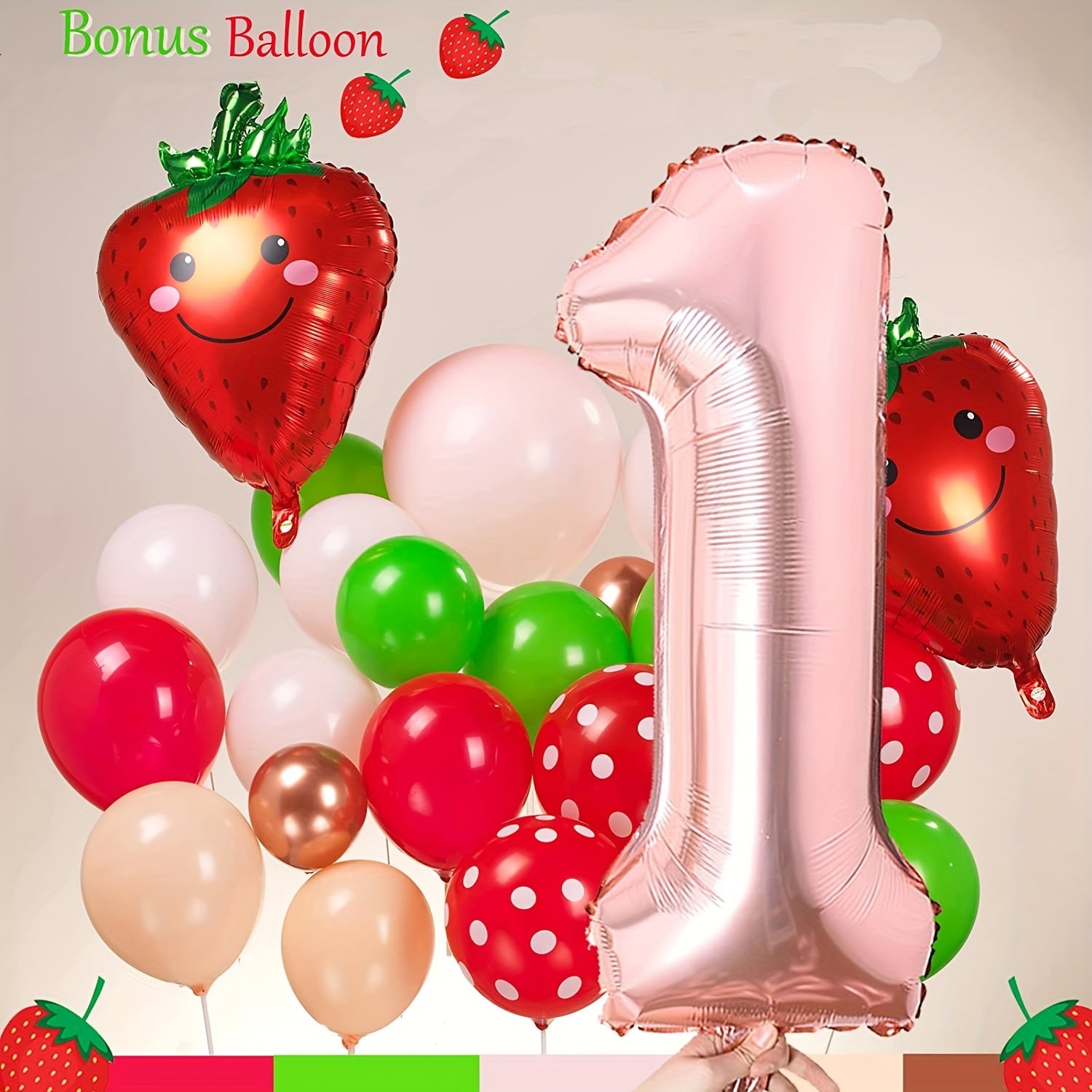 1st Birthday Party Decorations Huge Number 1 Balloon & Strawberry Foil Balloon