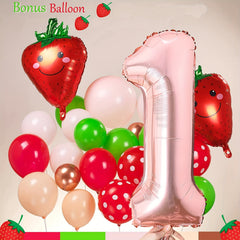 1st Birthday Party Decorations Huge Number 1 Balloon & Strawberry Foil Balloon