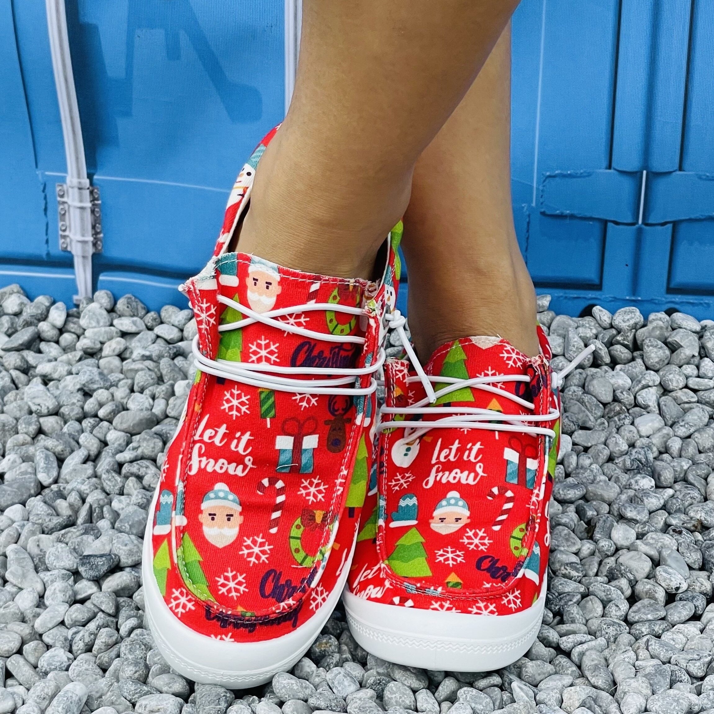 Women's Christmas Cartoon Pattern Sneakers Anti Slip Lace Up Shoes