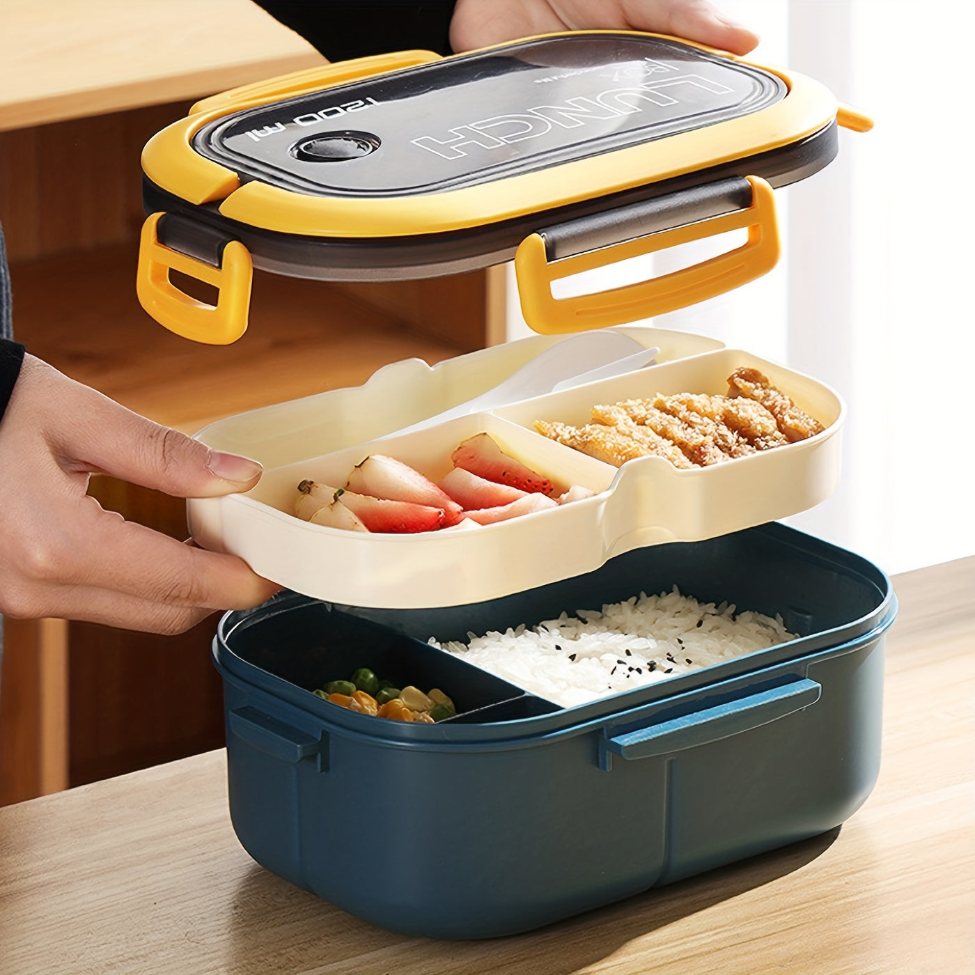 Double Layer Bento Box with Spoon & Fork Leakproof Eco Friendly Food Container