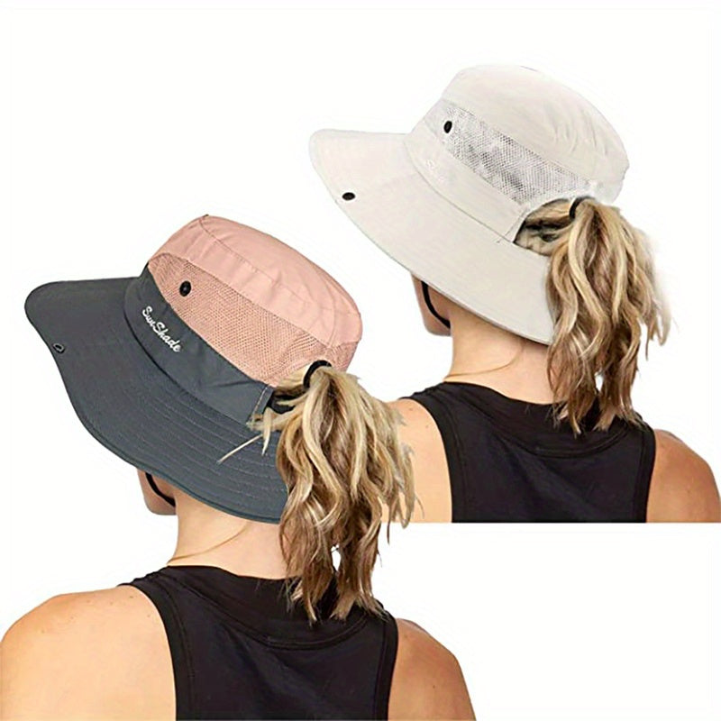 2 Pack Women's Ponytail Sun Hat Mesh Bucket Hat UV Protection